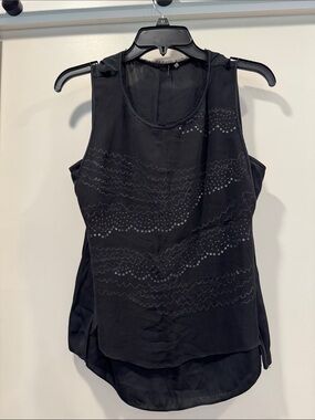 Elie Tahari Black Sleeveless Wave-Embellished Tank